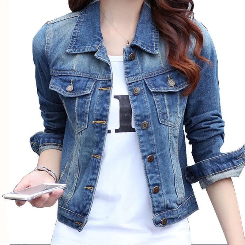 Bomber Jacket Female Denim Jacket Pockets Jeans Slim Streetwear Style Jean Jacket Womens