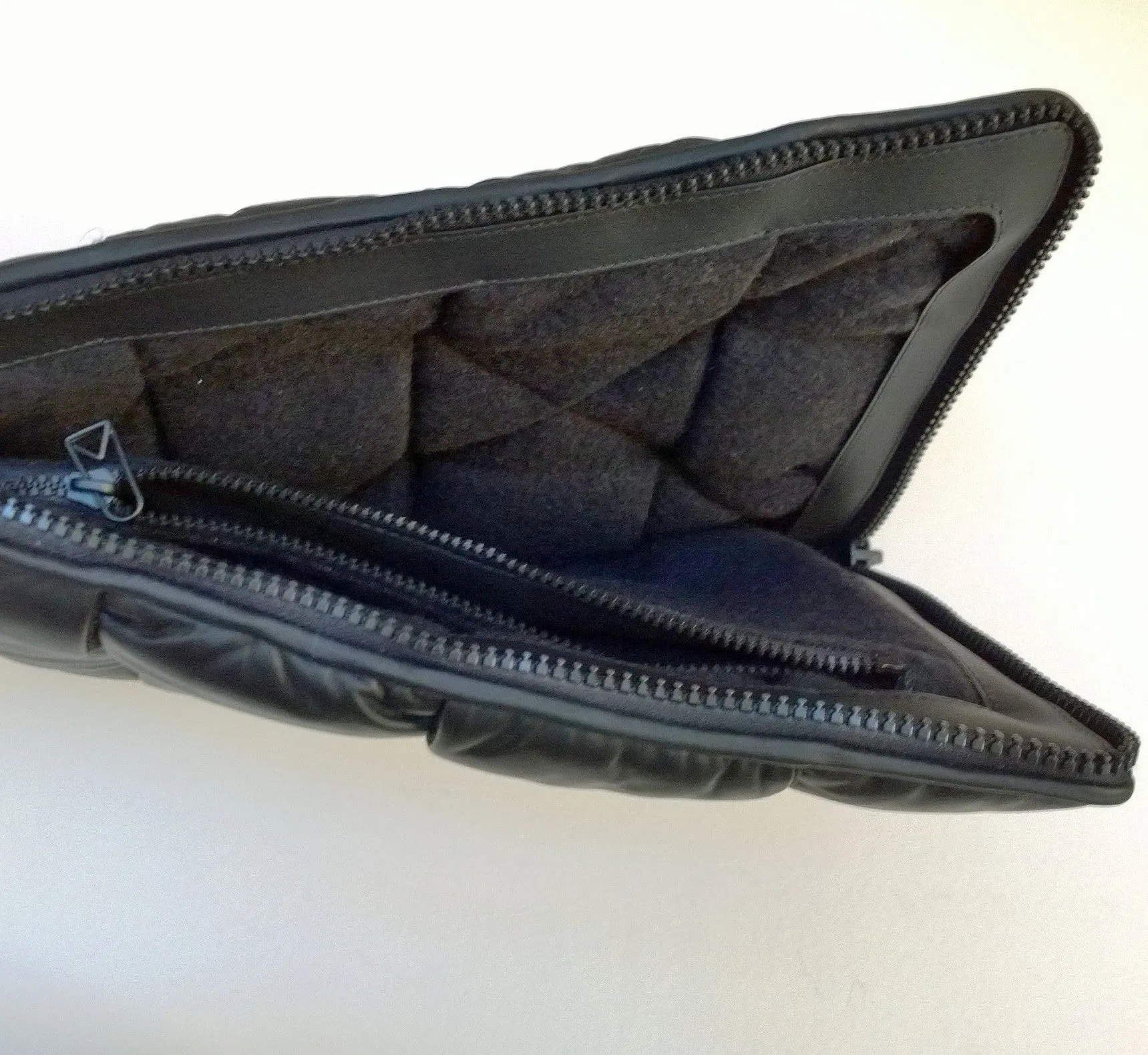 Bottega Veneta Quilted Padded Maxi Intrecciato Pouch in Dark Green Leather and Wool Computer Case
