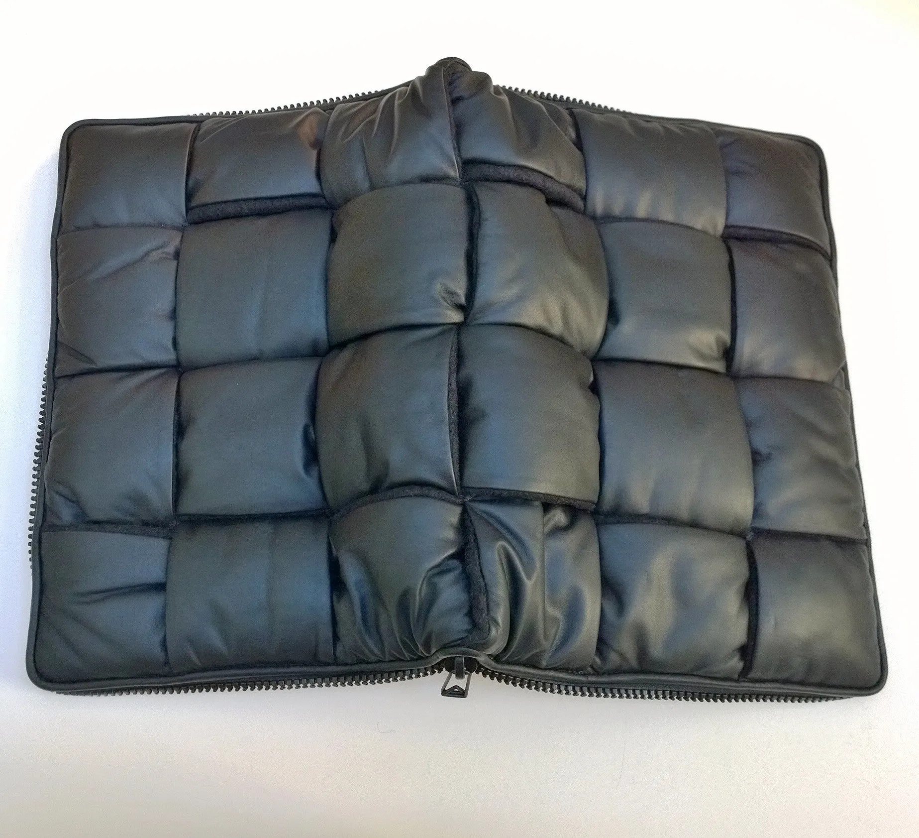 Bottega Veneta Quilted Padded Maxi Intrecciato Pouch in Dark Green Leather and Wool Computer Case