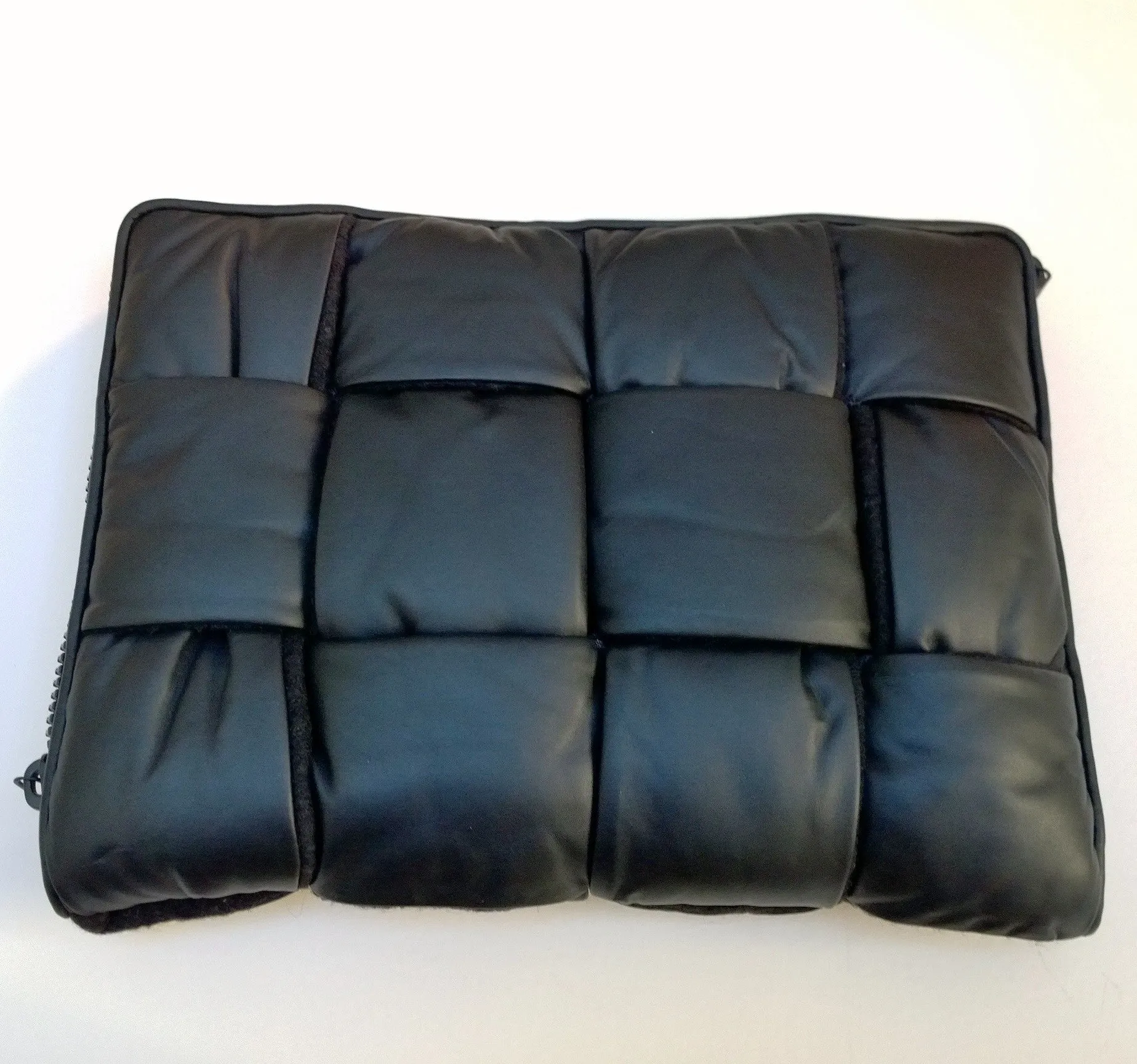 Bottega Veneta Quilted Padded Maxi Intrecciato Pouch in Dark Green Leather and Wool Computer Case