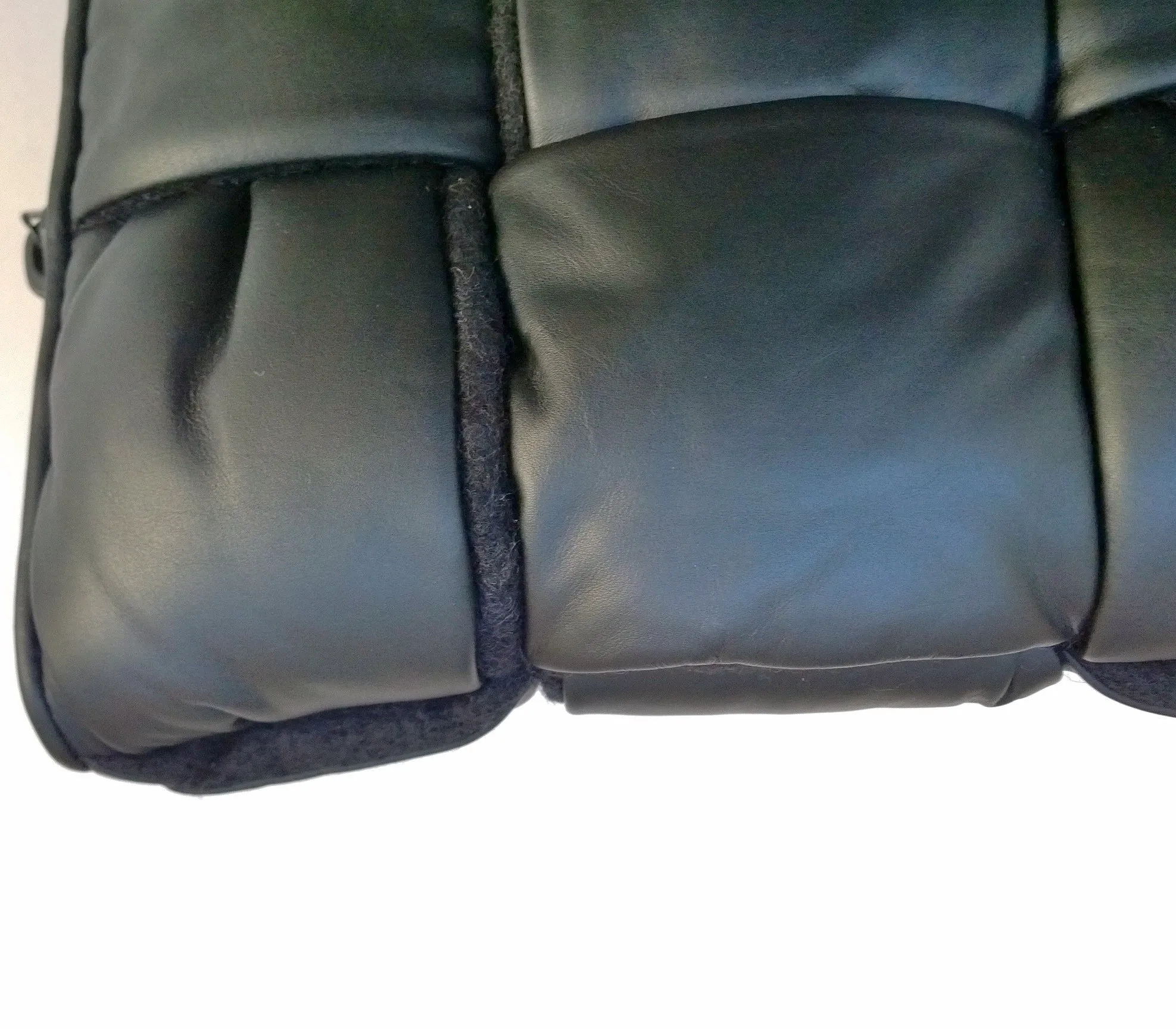 Bottega Veneta Quilted Padded Maxi Intrecciato Pouch in Dark Green Leather and Wool Computer Case