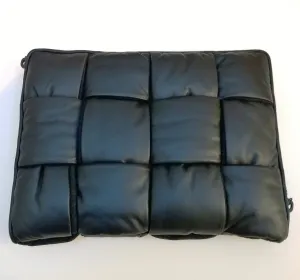 Bottega Veneta Quilted Padded Maxi Intrecciato Pouch in Dark Green Leather and Wool Computer Case