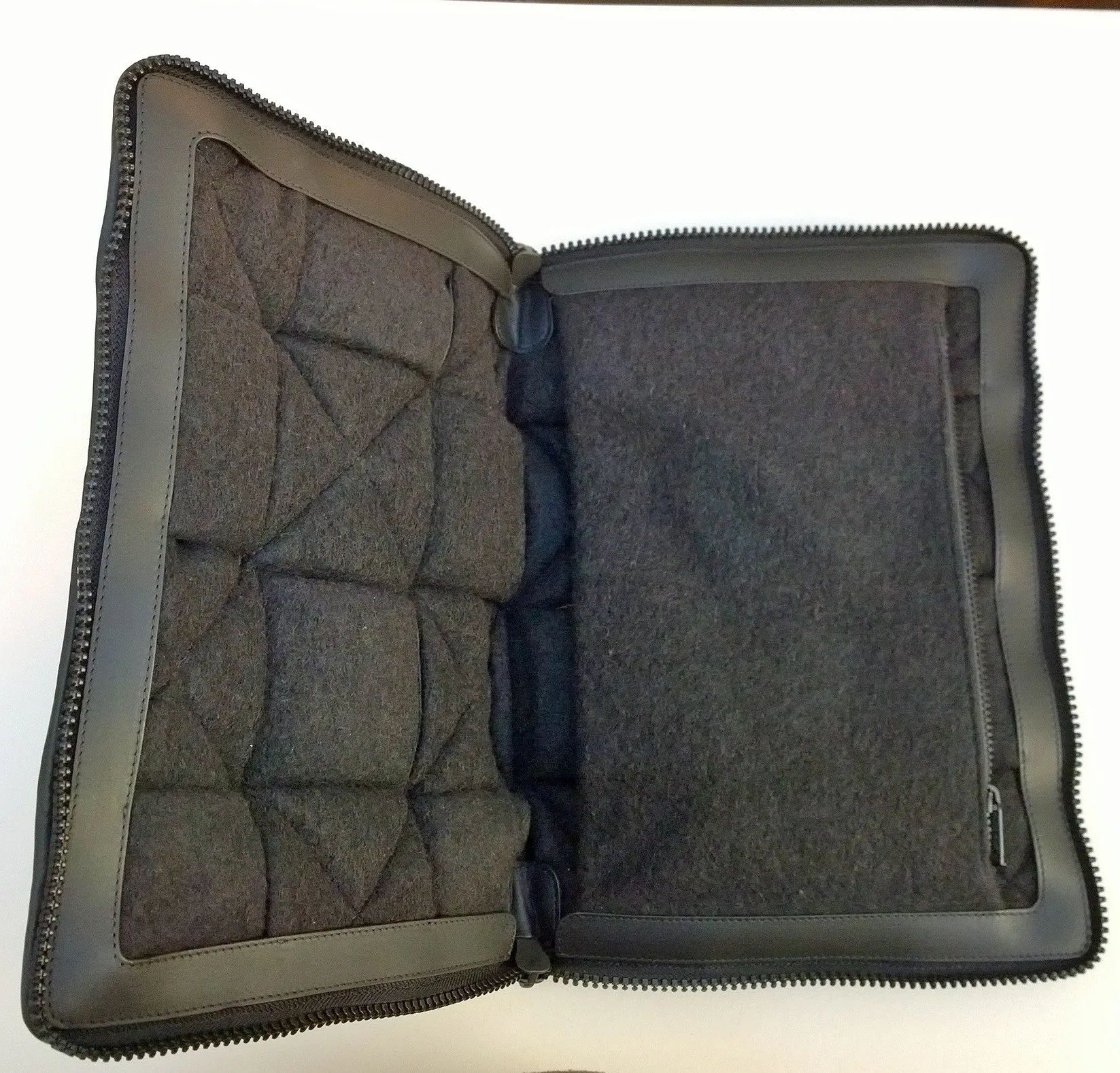 Bottega Veneta Quilted Padded Maxi Intrecciato Pouch in Dark Green Leather and Wool Computer Case