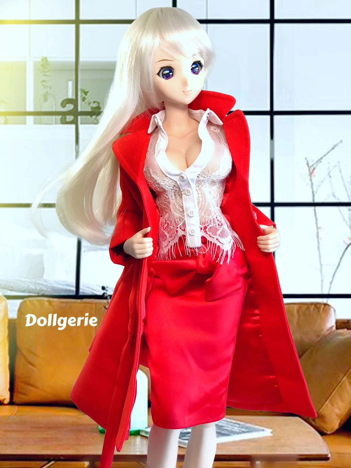 Bright red trenchcoat designed for SmartDoll