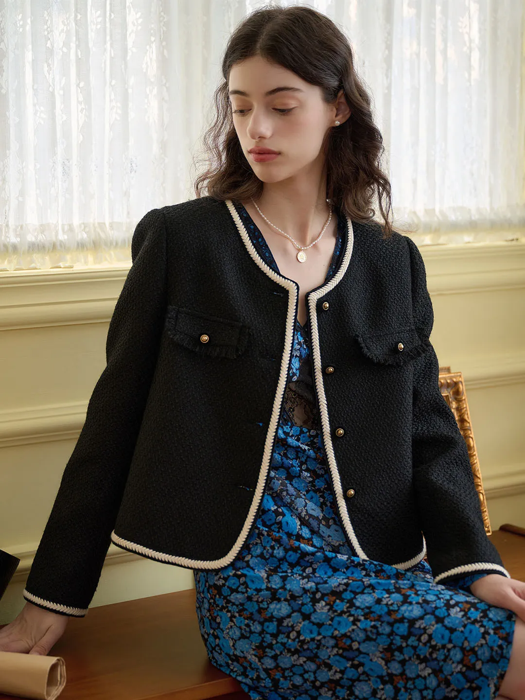 Brooklyn Contrast Binding Button Front Jacket