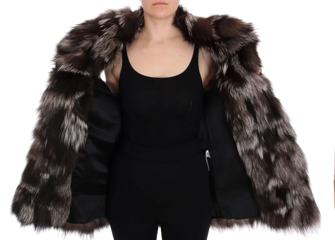 Brown White Silver Fox Fur Sleeveless Jacket
