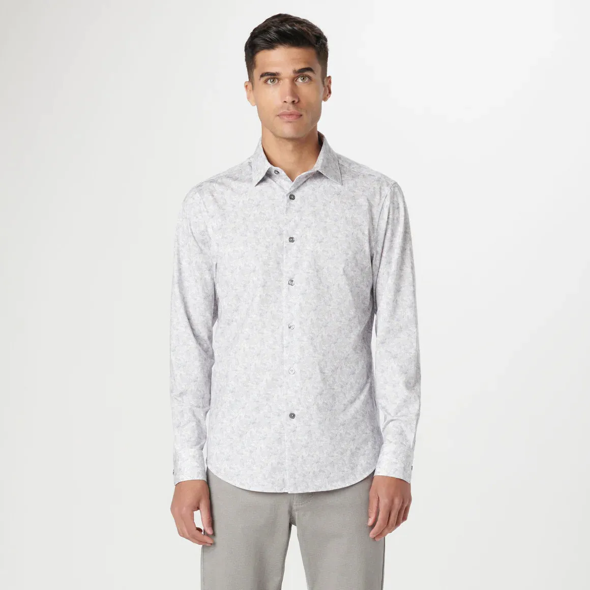 Bugatchi - OoohCotton James Leaf Print Shirt - Platinum