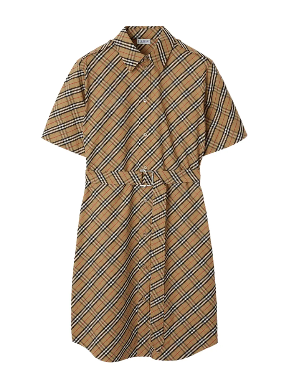 Burberry Check Cotton Shirt Dress in Sand
