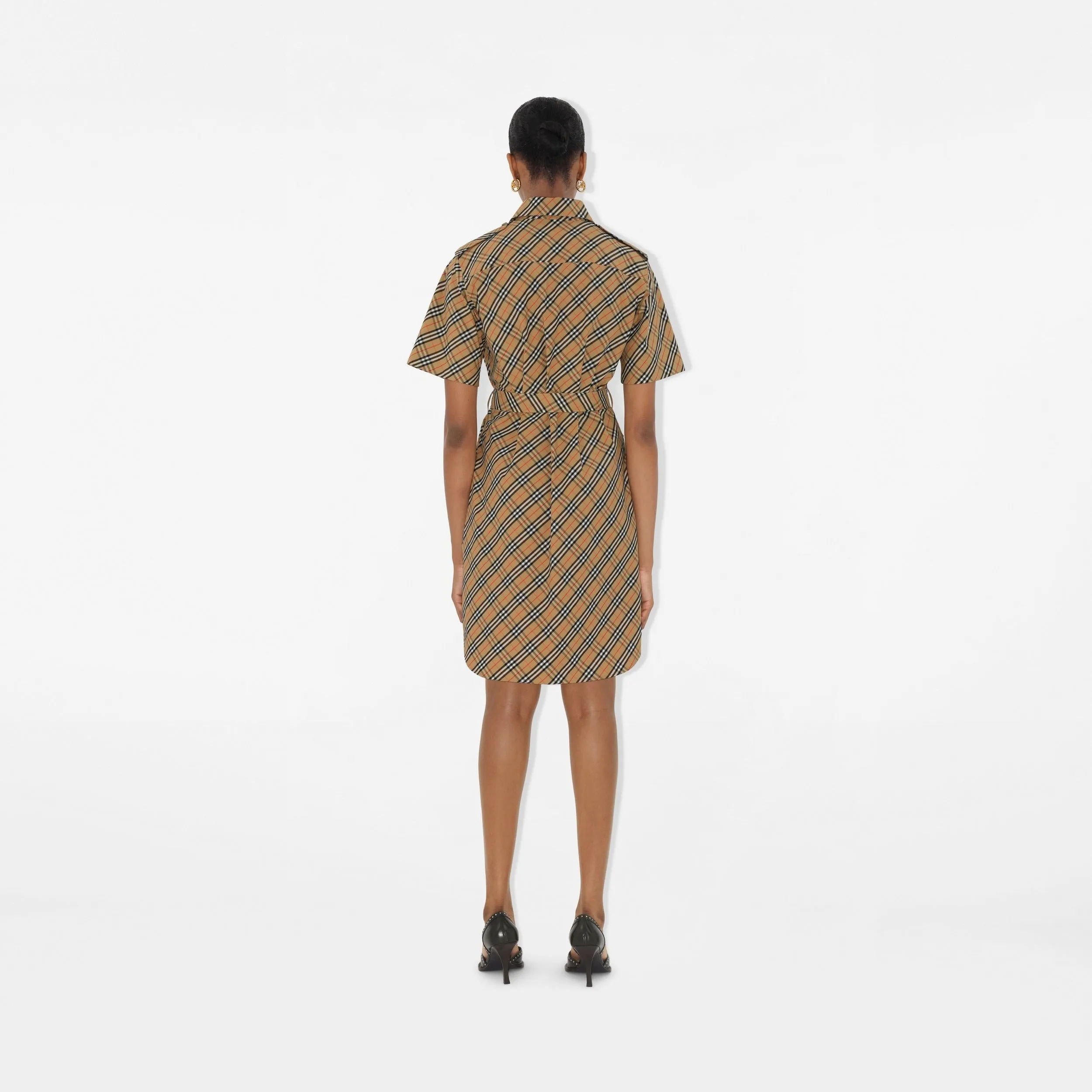 Burberry Check Cotton Shirt Dress in Sand