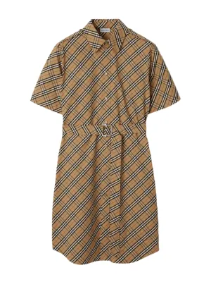 Burberry Check Cotton Shirt Dress in Sand