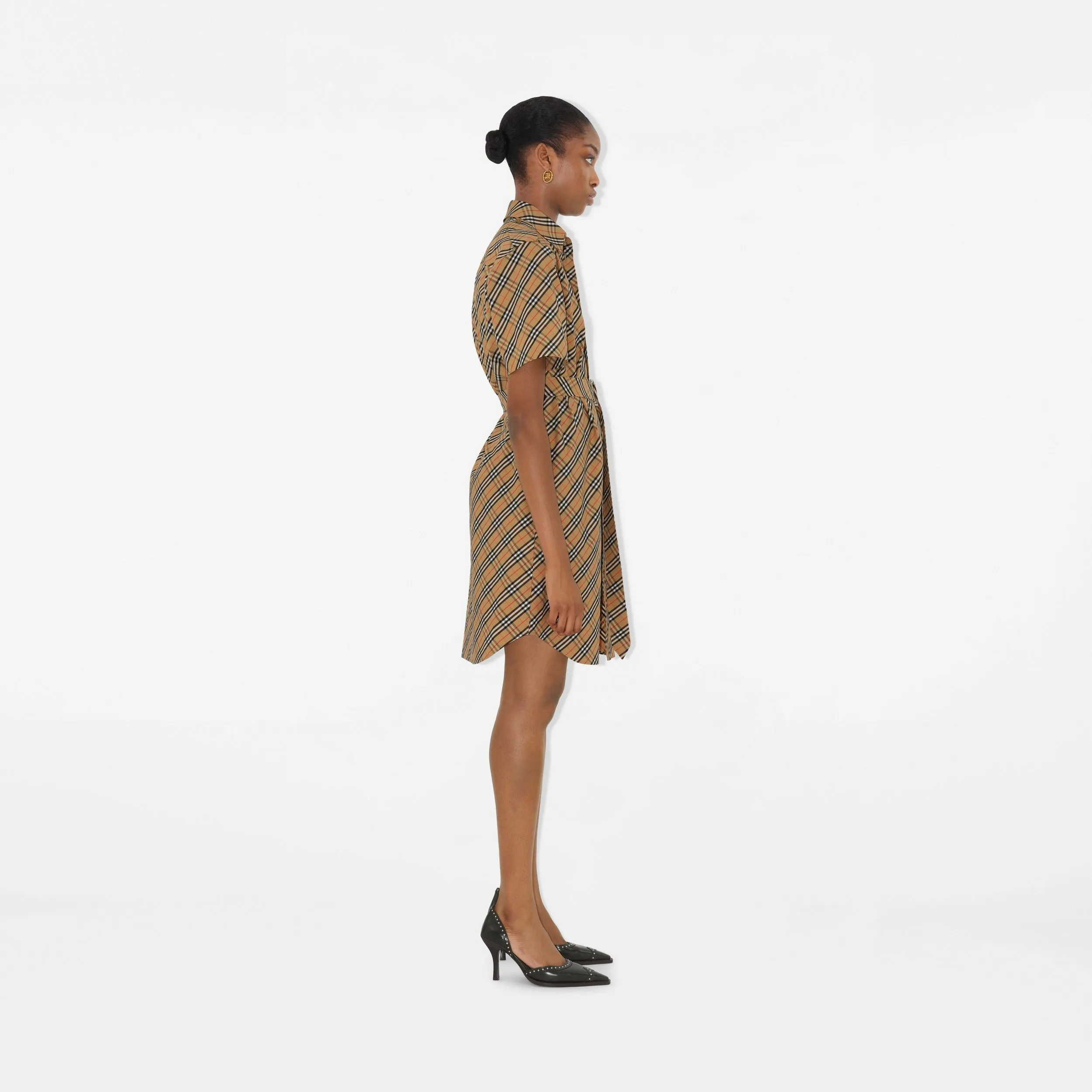 Burberry Check Cotton Shirt Dress in Sand