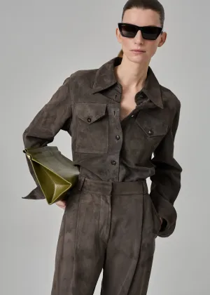 Button Down Shirt  in Suede - Charcoal