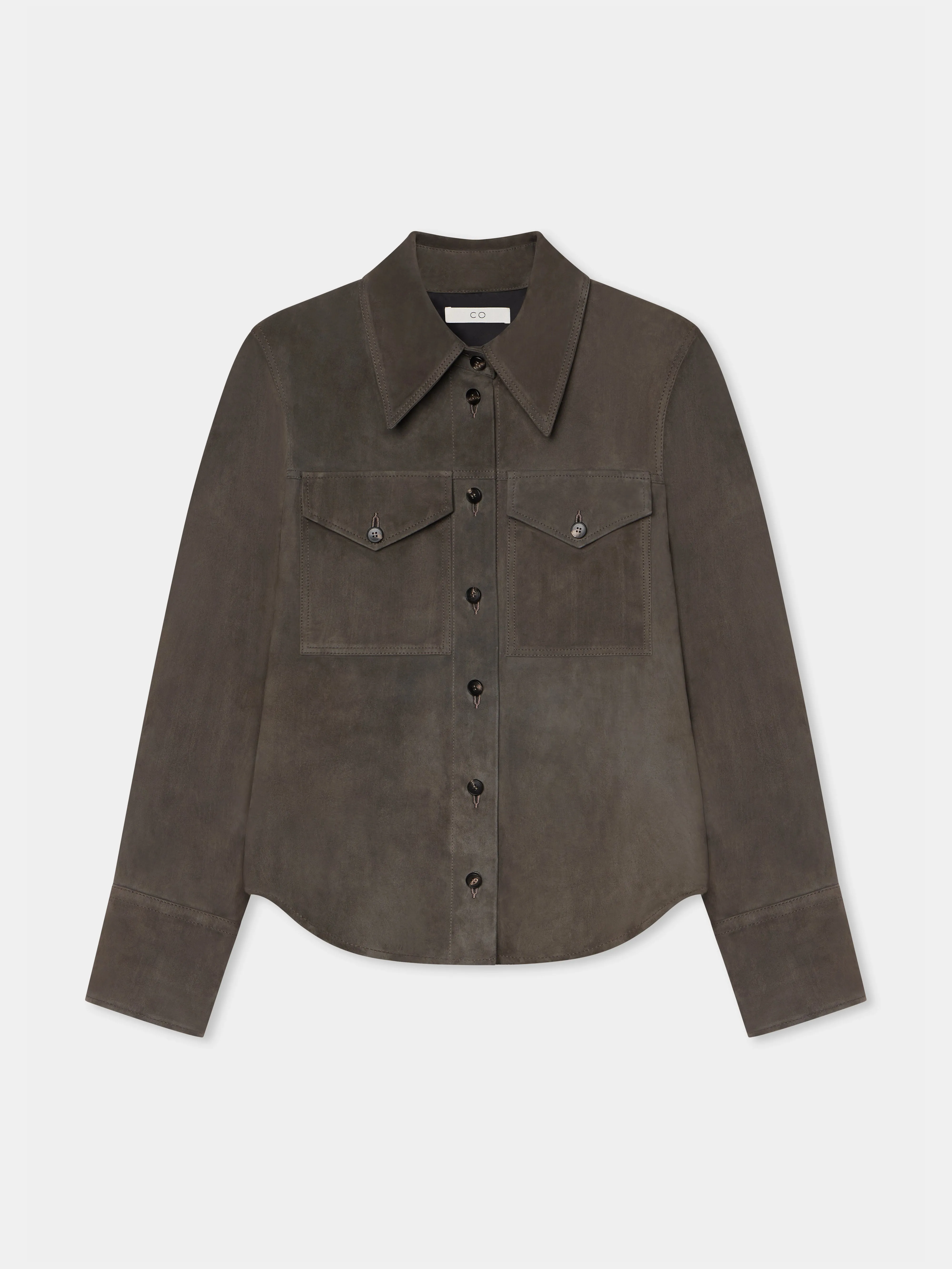 Button Down Shirt  in Suede - Charcoal