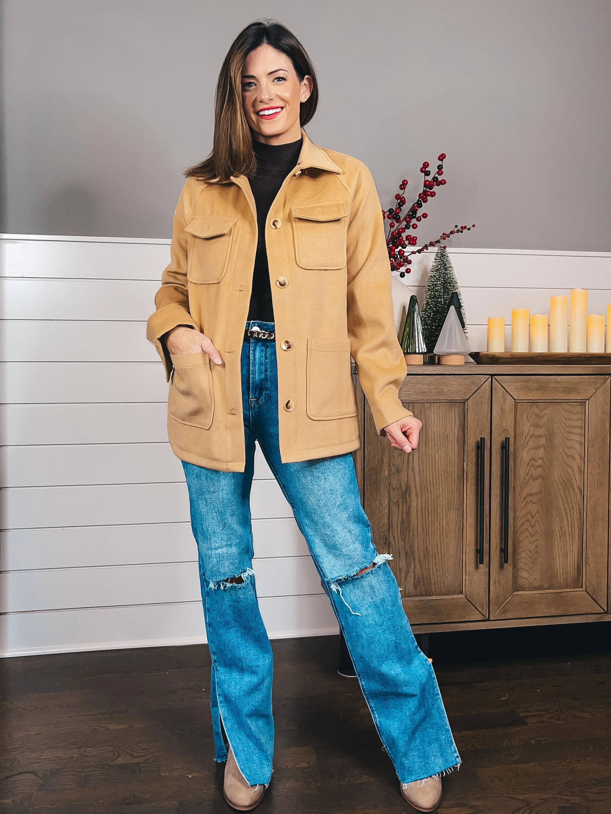 Button Fur Collar Jacket