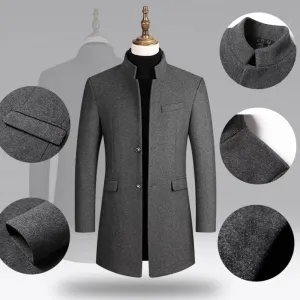 Casual Men Trench Coat Streetwear Windbreaker Coat Stand Collar Windproof Pure Color Coat  Single Breasted