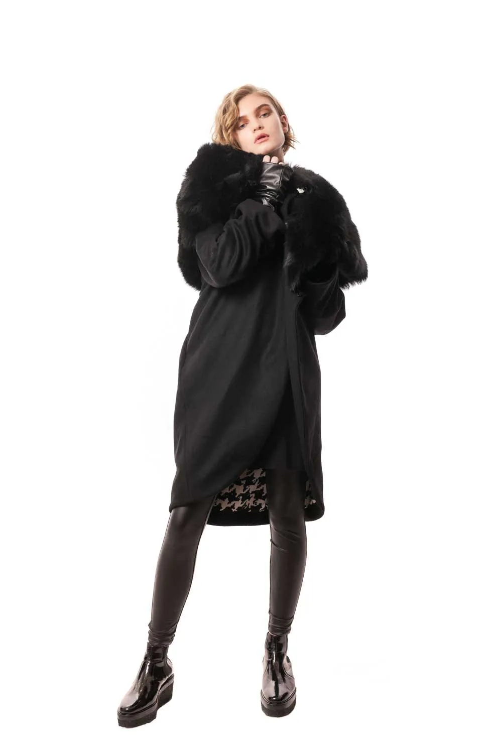 Celia Cashmere Coat with Detachable Fur Collar