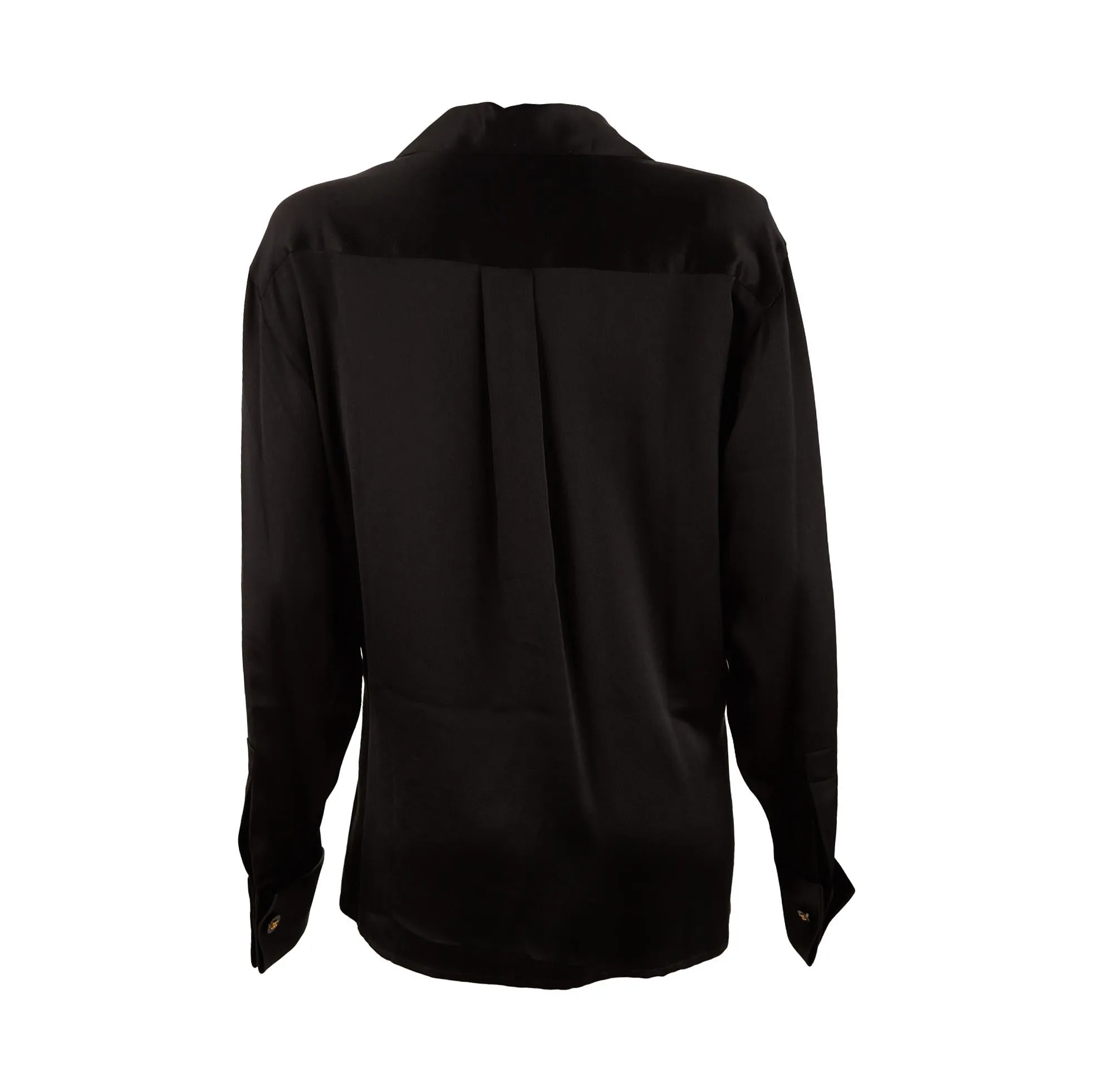 Chanel Black Logo Silk Button Down