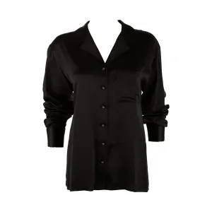 Chanel Black Logo Silk Button Down
