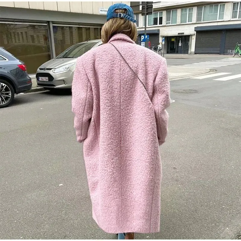 Chic Pink Woolen Overcoats