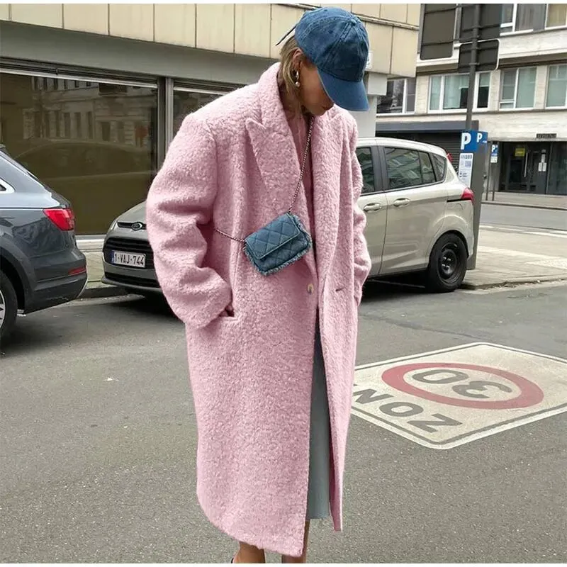 Chic Pink Woolen Overcoats