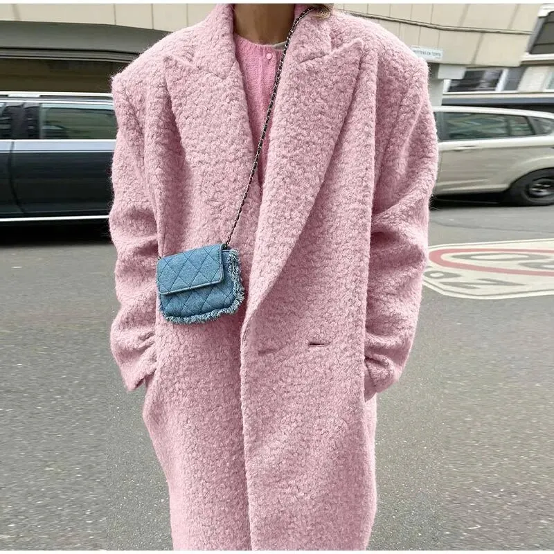 Chic Pink Woolen Overcoats