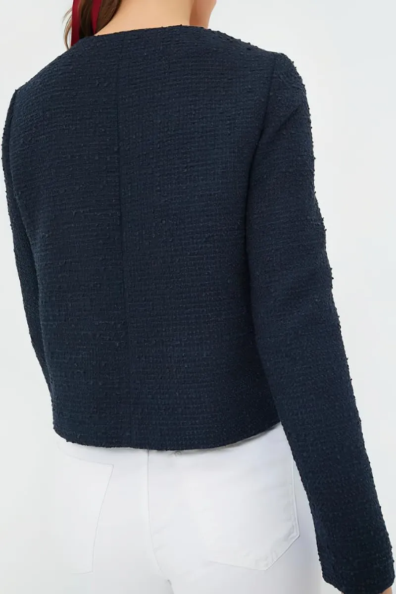 Chouyatou Women's Double Breasted Tweed Blazer Jacket Business Casual Dressy Tweed Jacket Office Work Suit