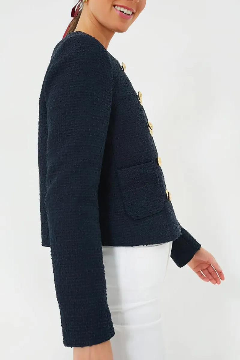 Chouyatou Women's Double Breasted Tweed Blazer Jacket Business Casual Dressy Tweed Jacket Office Work Suit