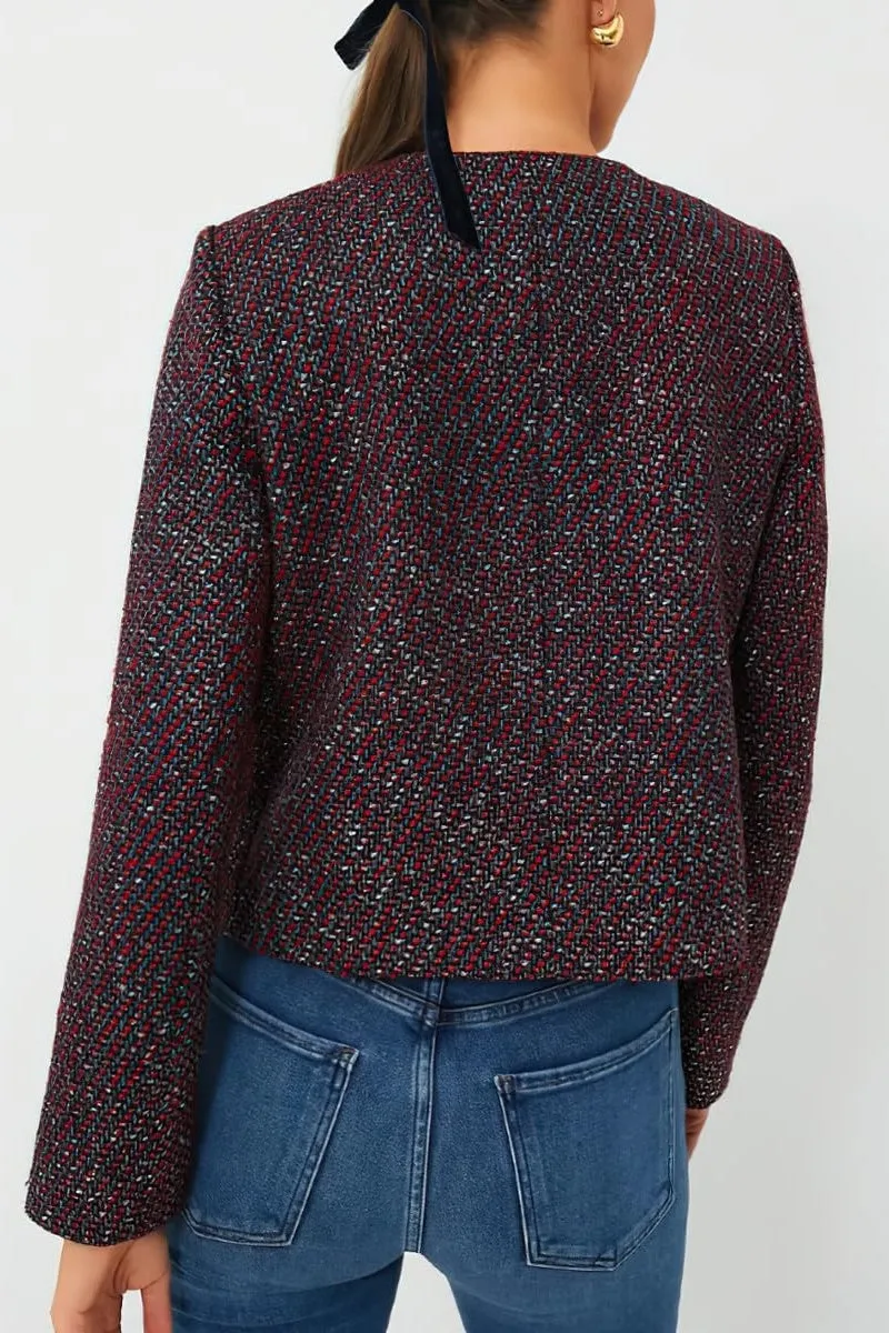 Chouyatou Women's Double Breasted Tweed Blazer Jacket Business Casual Dressy Tweed Jacket Office Work Suit