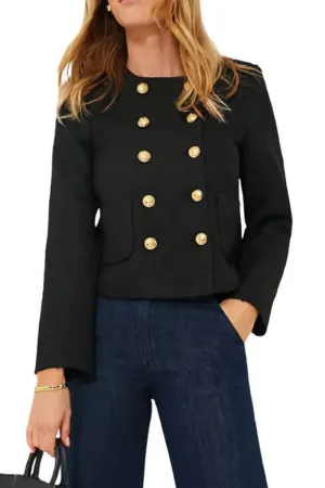 Chouyatou Women's Double Breasted Tweed Blazer Jacket Business Casual Dressy Tweed Jacket Office Work Suit