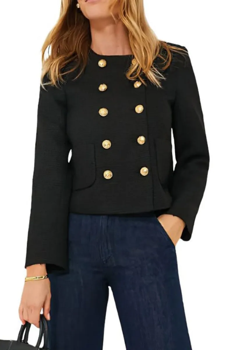Chouyatou Women's Double Breasted Tweed Blazer Jacket Business Casual Dressy Tweed Jacket Office Work Suit
