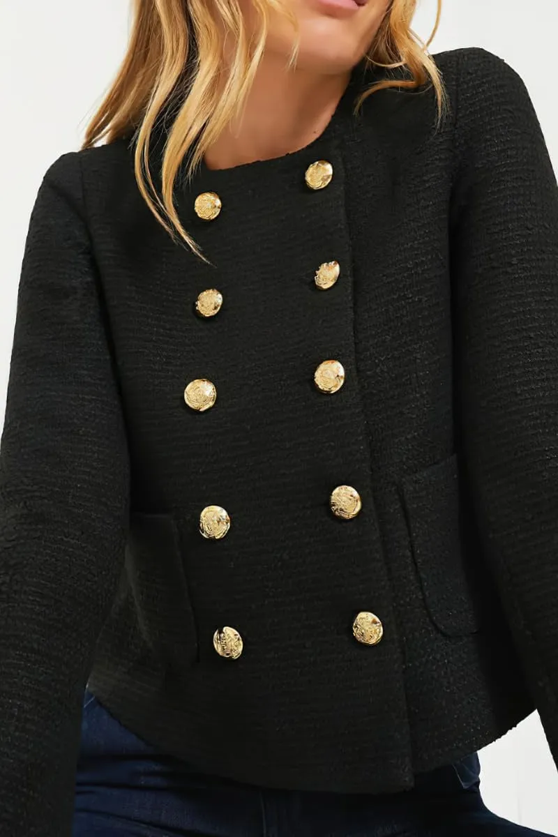 Chouyatou Women's Double Breasted Tweed Blazer Jacket Business Casual Dressy Tweed Jacket Office Work Suit