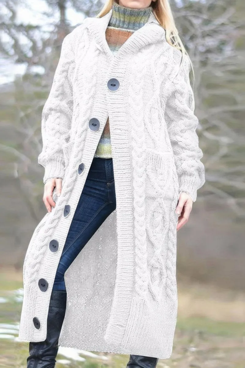 Chouyatou Women's Long Sleeve Hooded Cardigan Chunky Cable Knit Plus Size Over Knee Duster Coat with Pockets