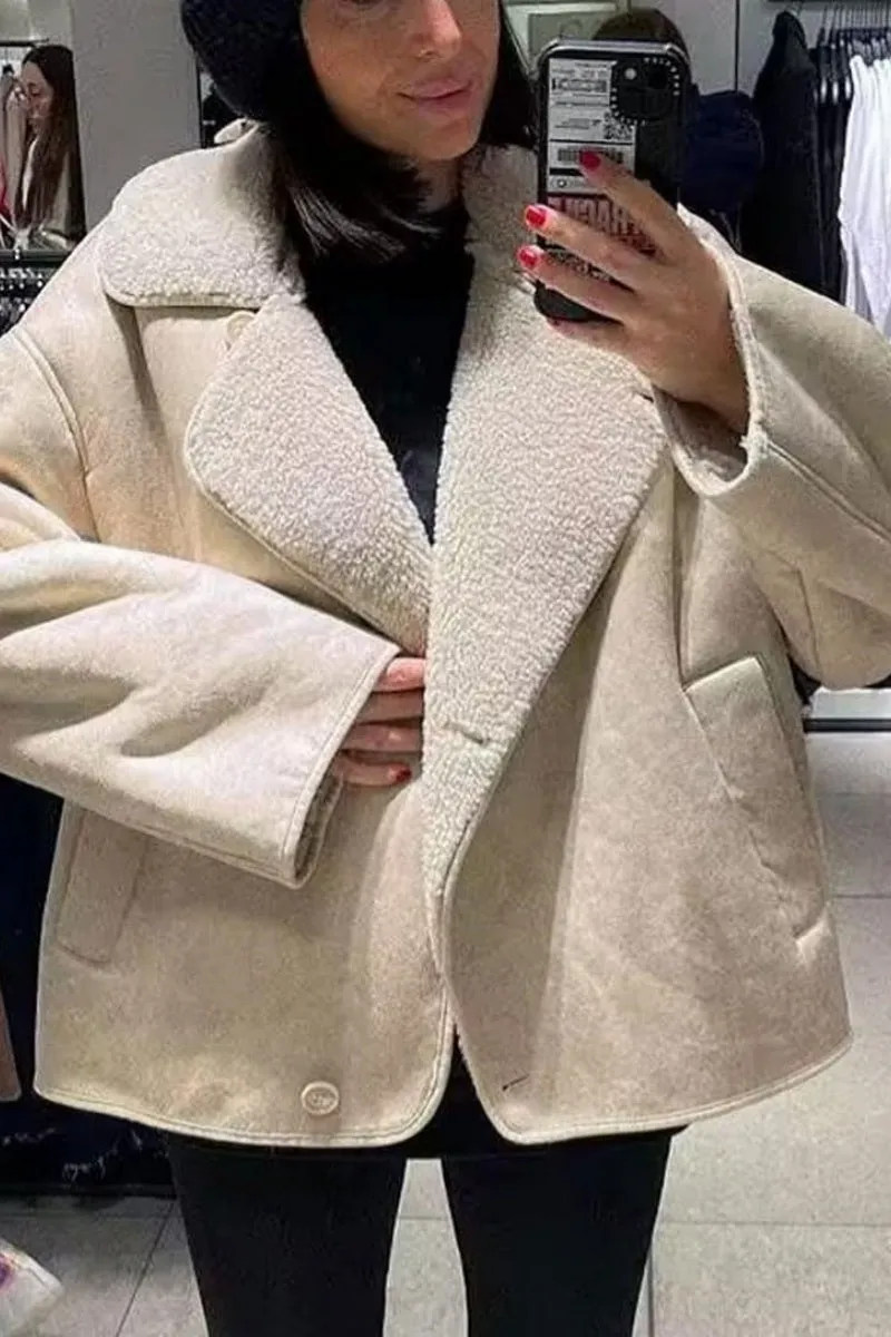 Chouyatou Women's Winter Sherpa Lined Faux Leather Jacket Casual Motorcycle Oversized Leather Jacket