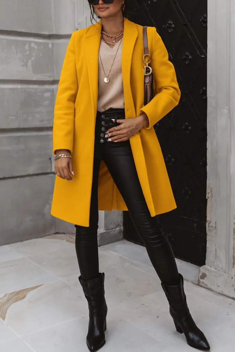 Chouyatou Women's Winter Wool Coat Shawl Collar Business Casual One Button Midi Long Pea Coat