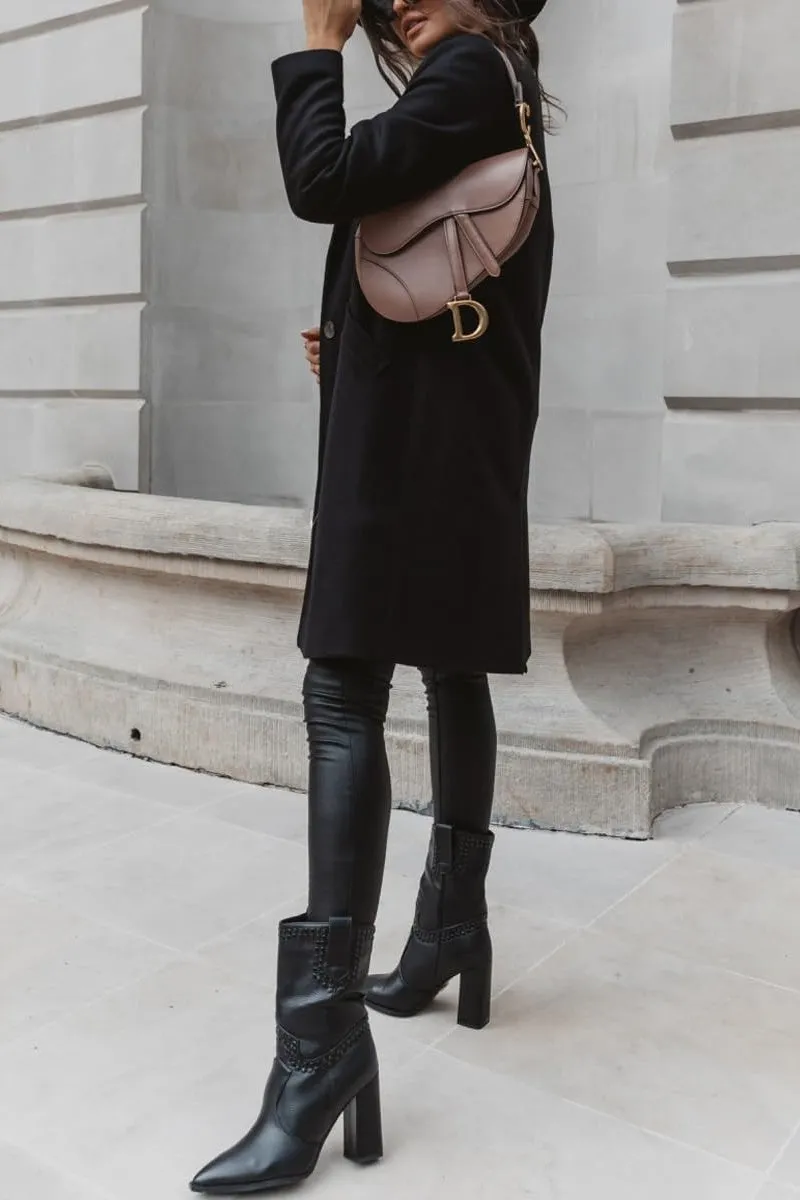 Chouyatou Women's Winter Wool Coat Shawl Collar Business Casual One Button Midi Long Pea Coat