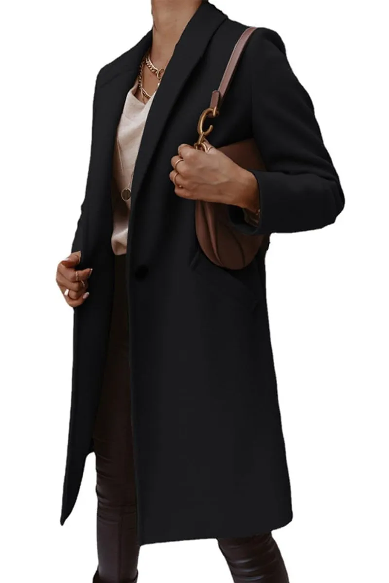 Chouyatou Women's Winter Wool Coat Shawl Collar Business Casual One Button Midi Long Pea Coat