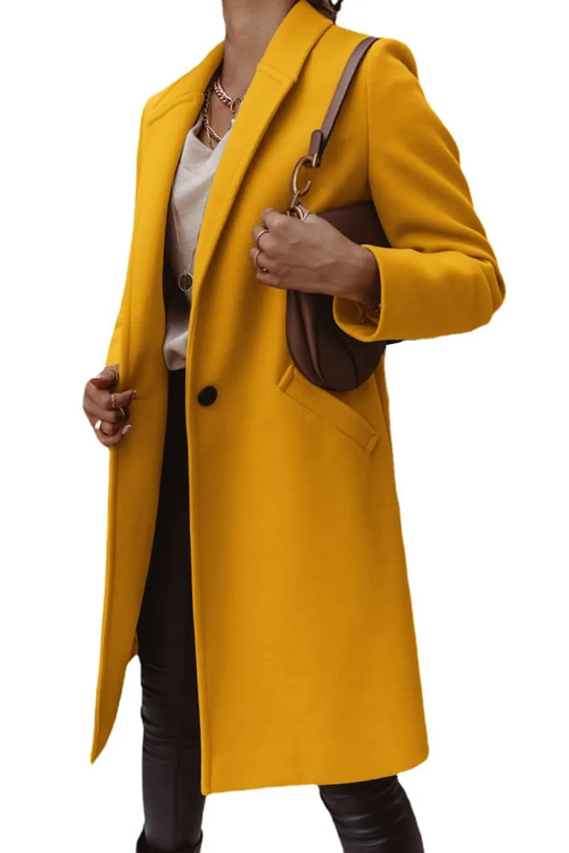 Chouyatou Women's Winter Wool Coat Shawl Collar Business Casual One Button Midi Long Pea Coat