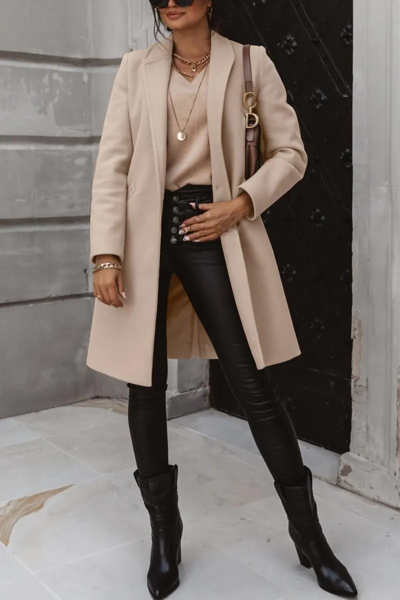 Chouyatou Women's Winter Wool Coat Shawl Collar Business Casual One Button Midi Long Pea Coat