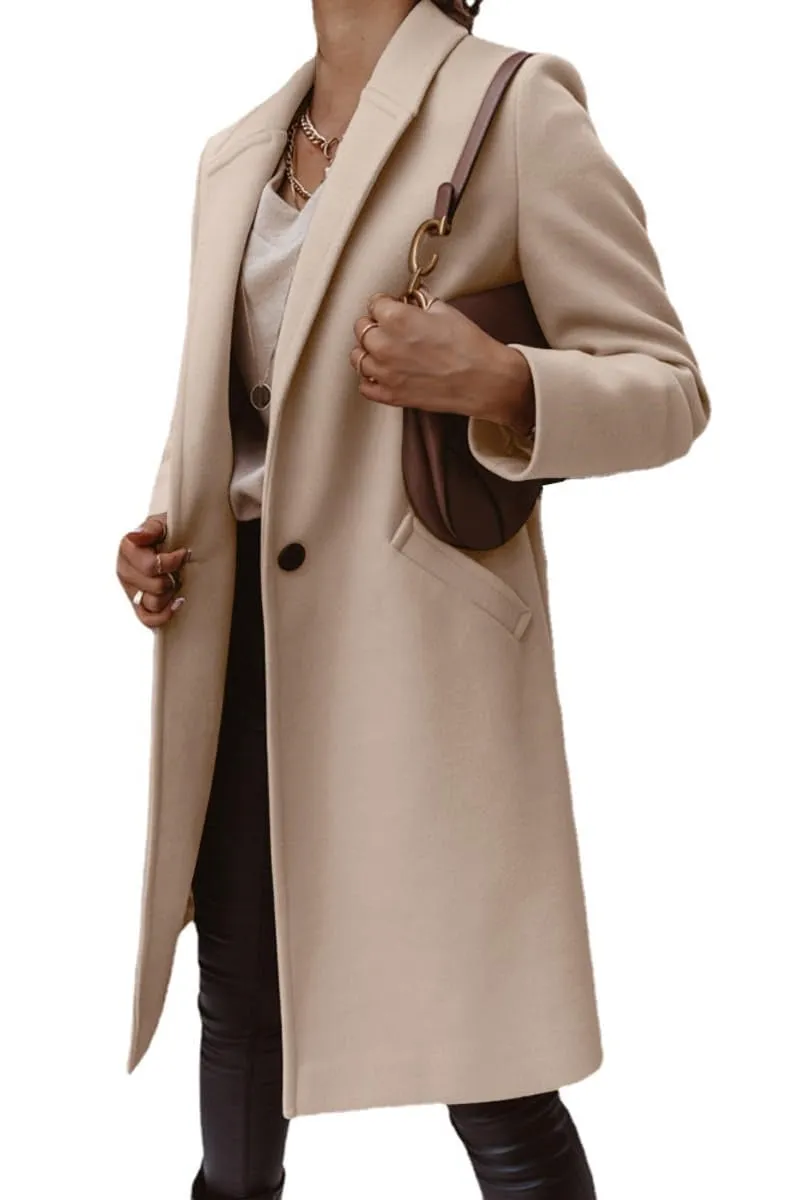 Chouyatou Women's Winter Wool Coat Shawl Collar Business Casual One Button Midi Long Pea Coat
