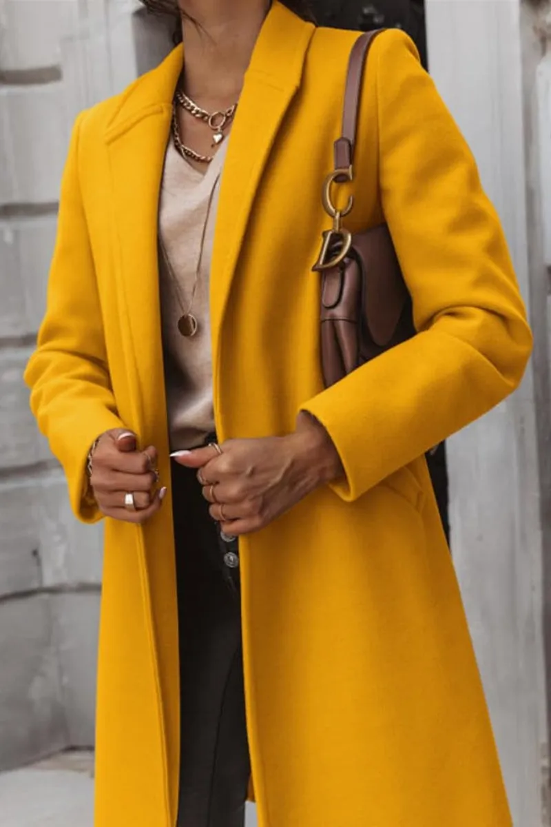 Chouyatou Women's Winter Wool Coat Shawl Collar Business Casual One Button Midi Long Pea Coat