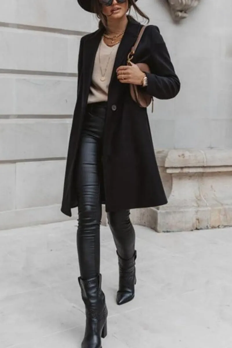 Chouyatou Women's Winter Wool Coat Shawl Collar Business Casual One Button Midi Long Pea Coat
