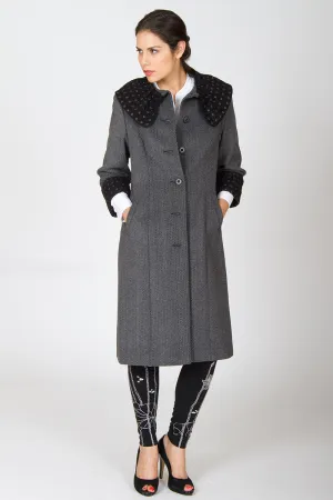 Classic Embroidered Herringbone Coat (Grey Heather/Black) Style# 9288