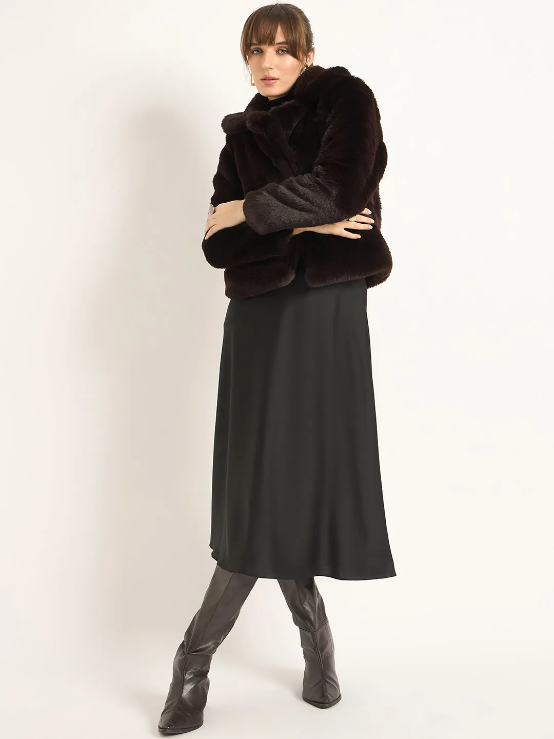 Coffee Brown Faux Fur Coat