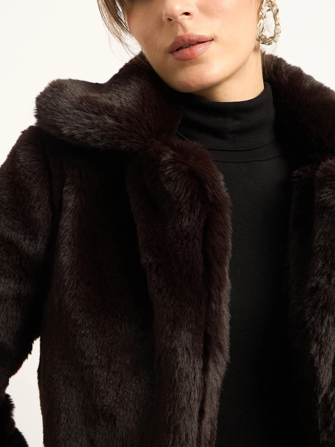 Coffee Brown Faux Fur Coat
