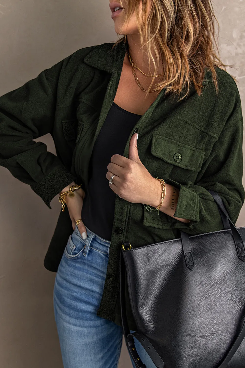 Collar Buttoned Shirt Jacket