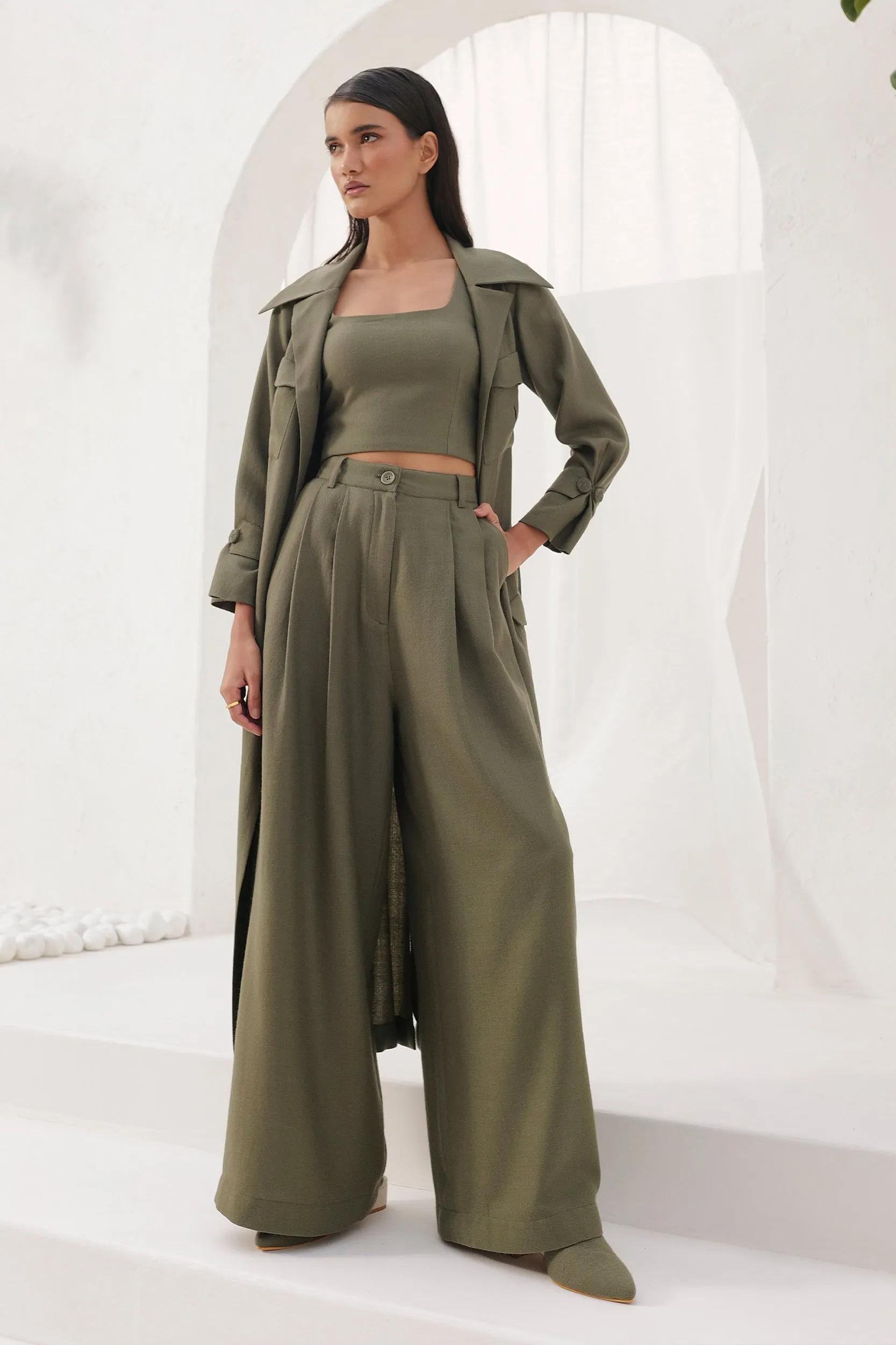 Cotswolds Woollen Trench (Moss)