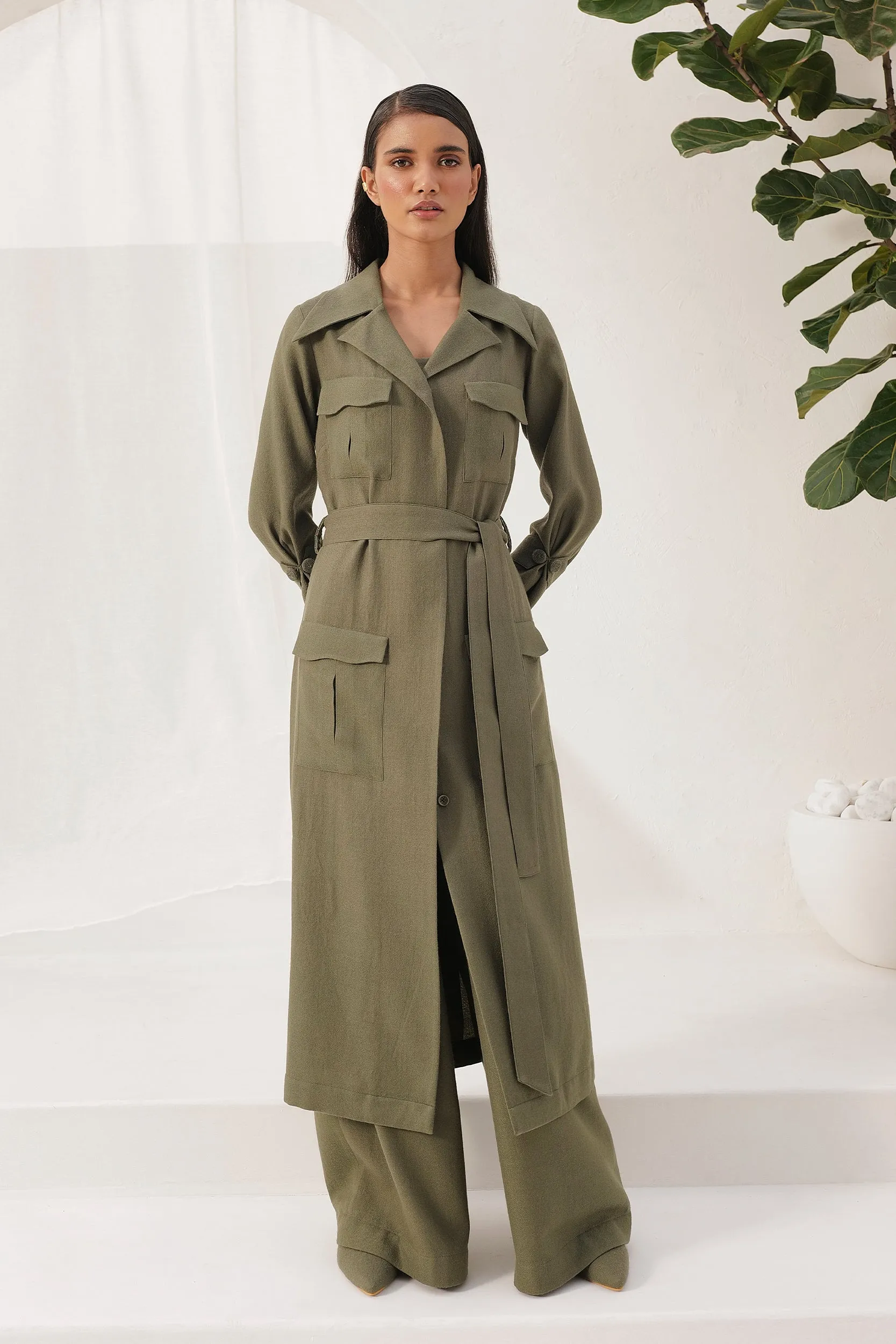 Cotswolds Woollen Trench (Moss)