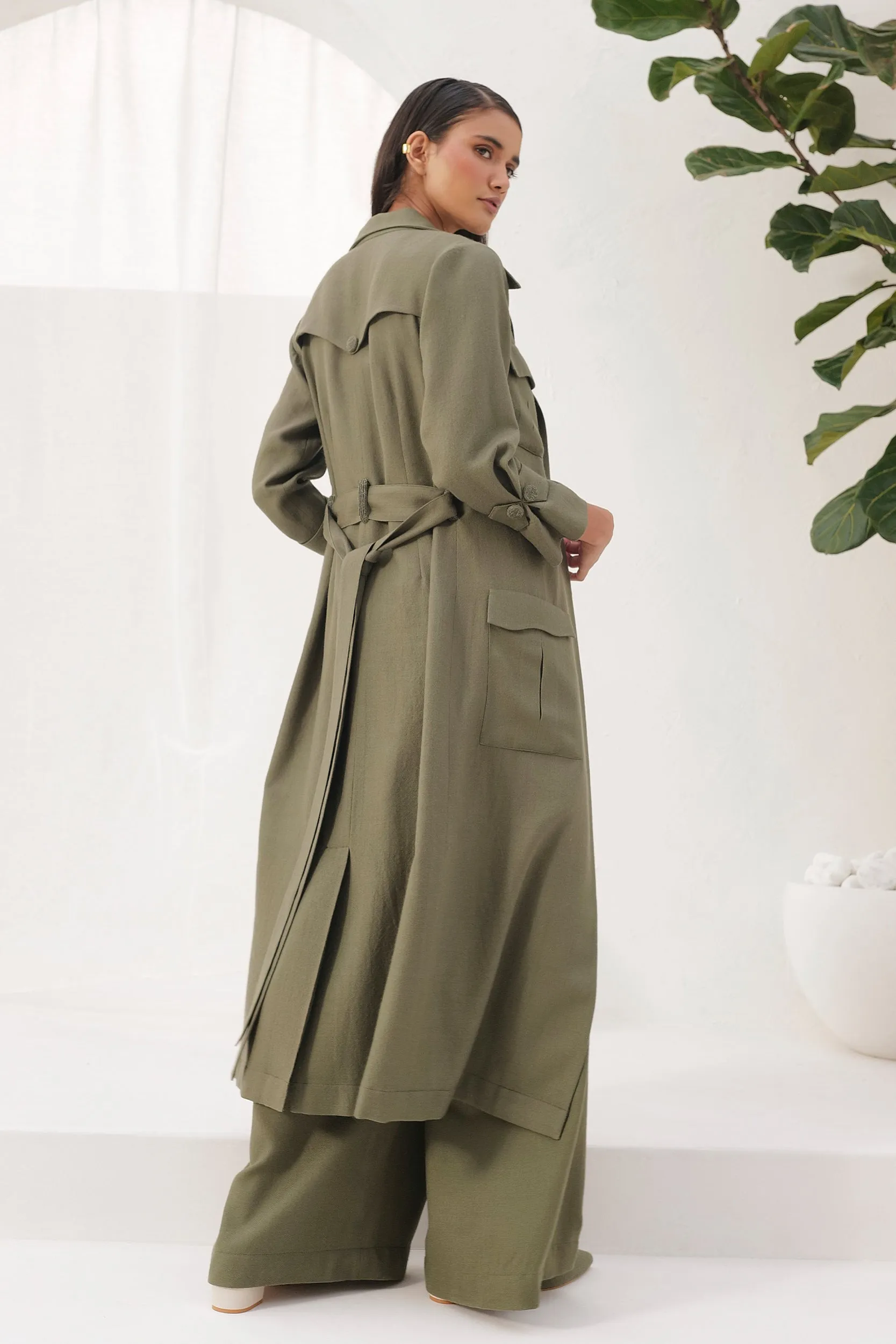 Cotswolds Woollen Trench (Moss)