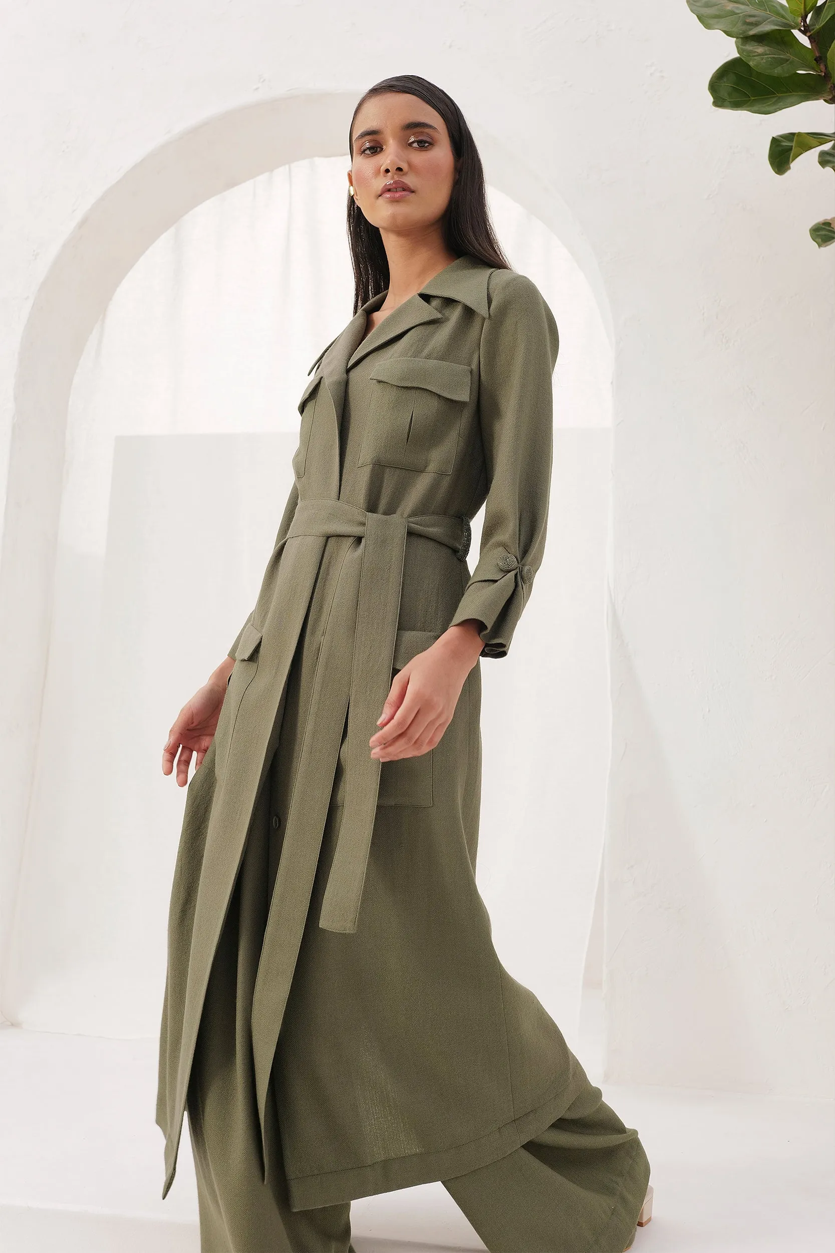 Cotswolds Woollen Trench (Moss)