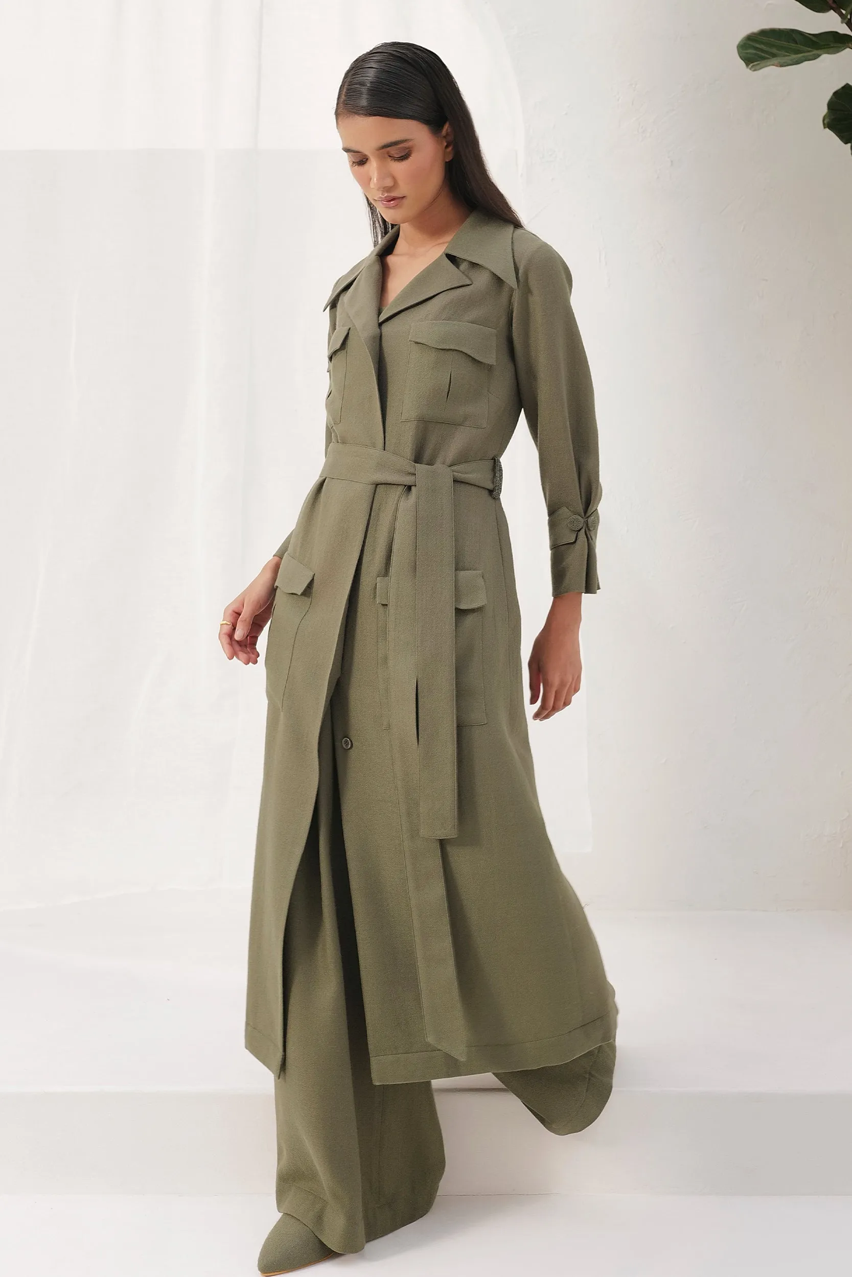Cotswolds Woollen Trench (Moss)